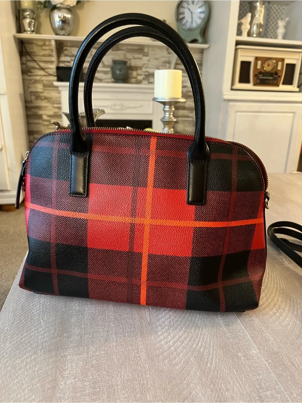 kate spade Red and Black Plaid Dome Satchel